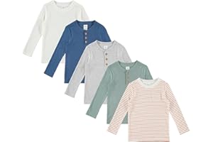 Cudlie 5-Pack Baby/Toddler Boy Long Sleeve Shirt - Basic Tshirt Tops, Light Undershirt - Solid & Striped Tees for Boys