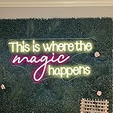 Voncitedn Large This Is Where The Magic Happens Neon Signs, Dimmable Neon Light Signs with ON/OFF Switch, LED Neon Light Sign for Living Room Home Gym Decor, Wedding Birthday Party Neon Sign, 25x13 Inch