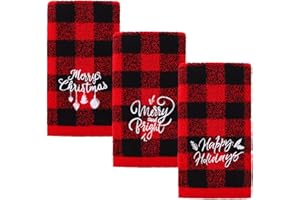 MCEAST 3 Pack Christmas Hand Towels Red and Black Buffalo Plaid Christmas Soft Washcloths Pure Cotton Towels for Bathroom Kitchen Home and Xmas Decoration,18 x 14 Inches