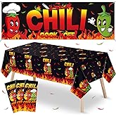 Oudain 4 Pcs Chili Cook Off Decorations Set 3 Pcs 51'' x 86" Tablecloth 71'' x 24" Banner Plastic Chili Party Table Cover for Mexican Fiesta Cooking Party Supplies(Classic)