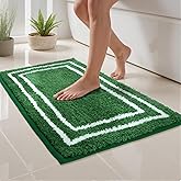 Uphome Bath Mat for Bathroom, 18x26 Modern Green Bathroom Rug Non Slip Machine Washable, Soft Plush Microfiber Absorbent Bathroom Mat for Tub, Shower, Floor, Sink