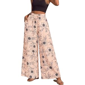 DIRASS Women's Wide Leg Pants Drawstring Tropical Palazzo High Waist Summer Beach Trousers
