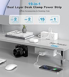 Dual Layer Desk Clamp Power Strip, 19 in 1 Desktop