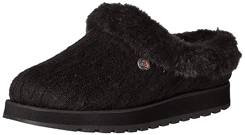 Skechers Women's Keepsakes - Ice Angel Low Top Slippers, Black Black Cable Knit Sweater Faux Fur Trim Bbk, 3 UK