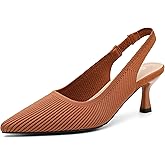 Peijely Women's Knit Slingback Pumps, Pointed Toe with 2.36 Inch Kitten Heel