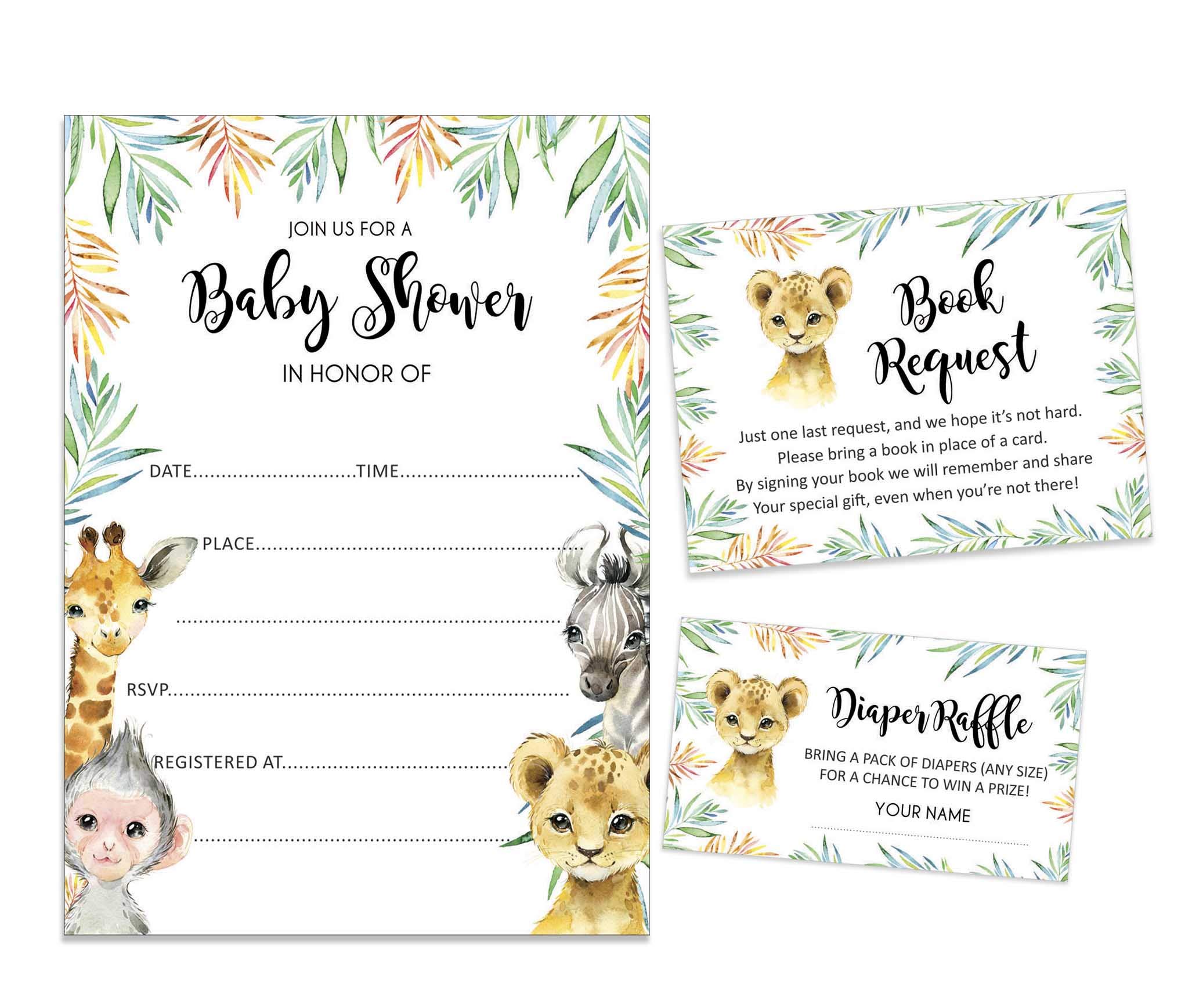 Inkdotpot Set Of 30 Safari Jungle Animals Baby Shower Invitations-Diaper Raffle Tickets And Baby Shower Book Request Cards Invites Its A Boy Its A Girl