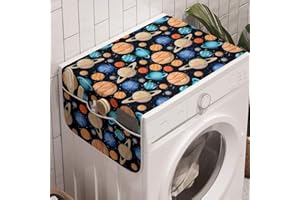 Ambesonne Galaxy Washing Machine Organizer, Galaxy Space Art Solar System Planets Mars Mercury Uranus Jupiter Venus Kids Print, Anti-slip Fabric Top Cover for Washer Dryer, 47" x 18.5", Salmon Blue