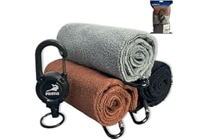 Pristis 3 Pack Fishing Towels with Clips & one Heavy Duty Zinger Retractor, 16x16'' Retractable Plush Microfiber Bait Towel with Loop, Absorbent Utility Accessory for Fly Fishing Kayaking Hiking Boat