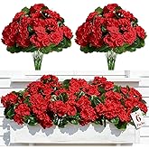 Alupssuc 6 Bundles Artificial Flowers for Outdoors Decoration Silk Geranium, UV Resistant Artificial Outdoor Fake Plants, Faux Flowers for Home Kitchen Table Indoor Outside Spring Decor, Red