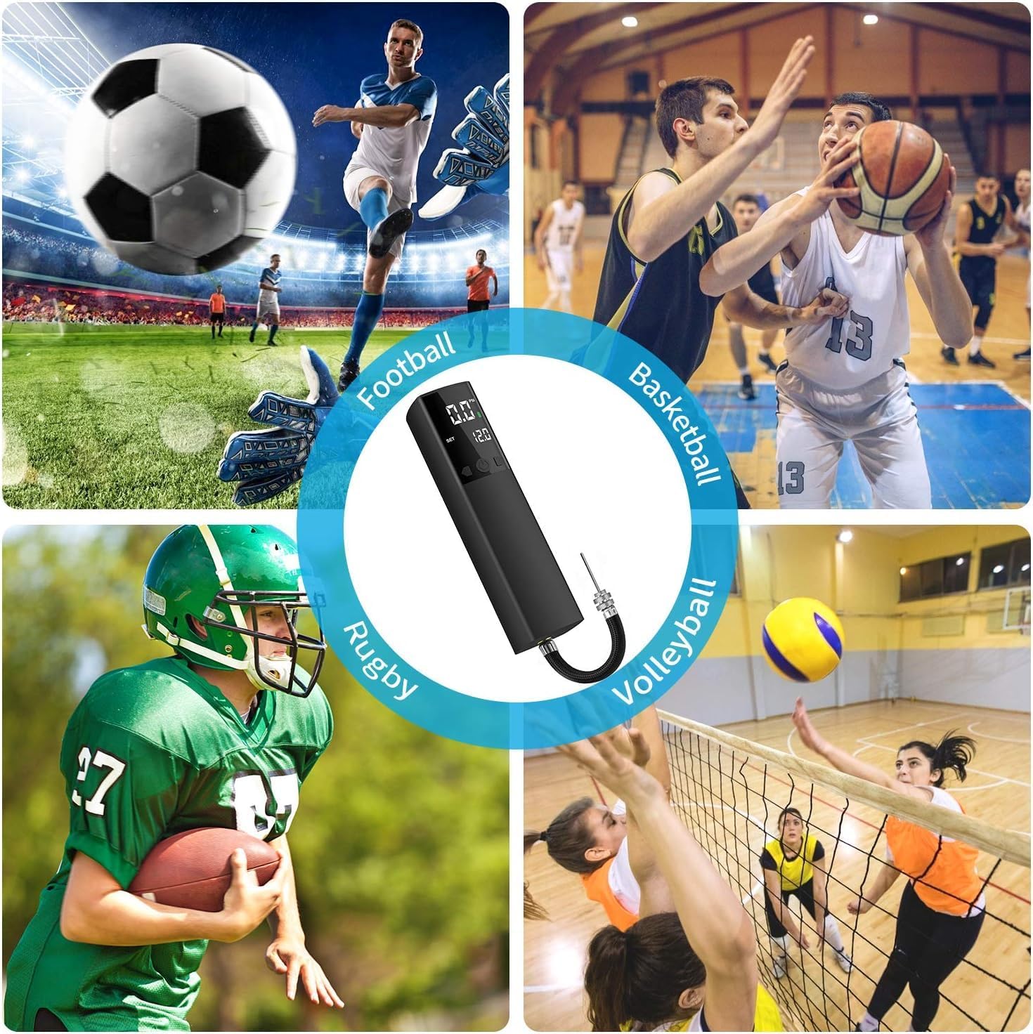 Pumteck Electric Ball Pump (with Case), Smart Air Pump Portable Fast Ball Inflation with Precise Pressure Gauge and Digital LCD Display for Football Basketball Volleyball Football