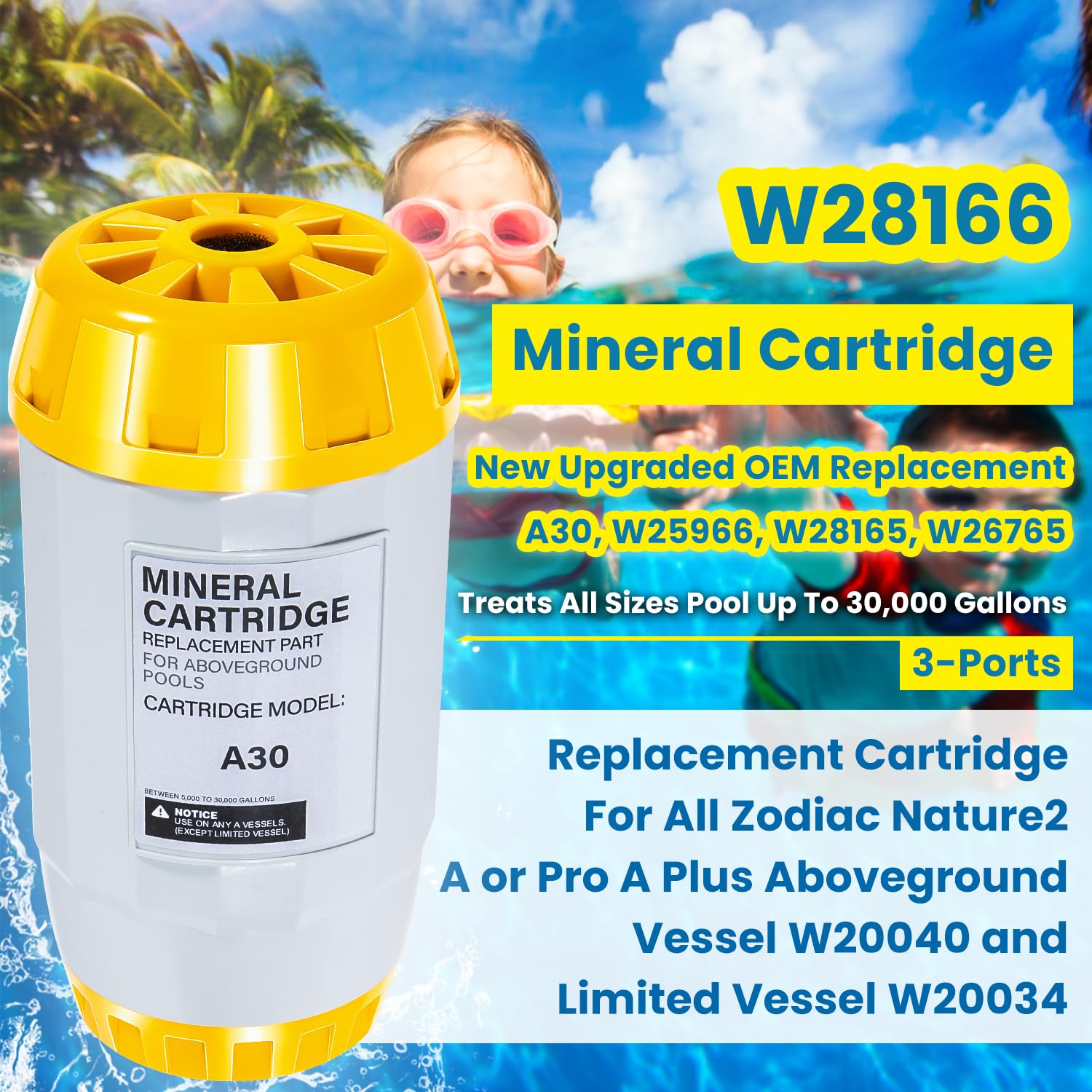 Condition photo showing New/Like New for w28166 replacement for nature2 a30 mineral cartrigde 3-port for all zodiac nature2 a/pro a plus vess