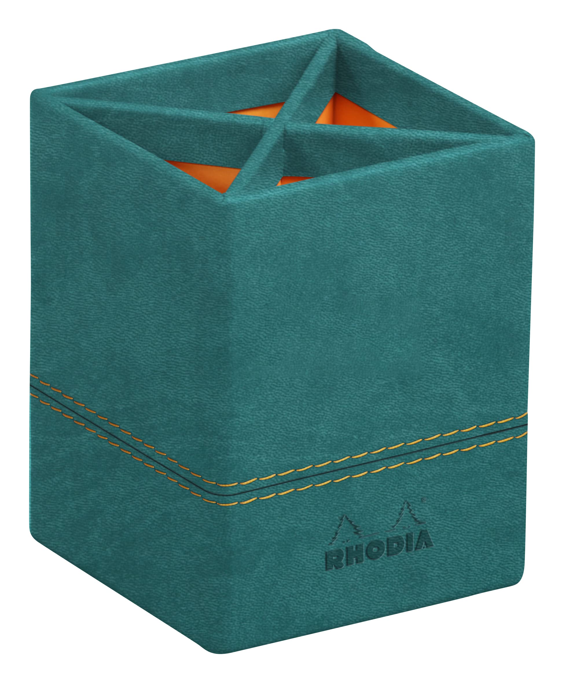 RHODIA 194532C - Peacock Pencil Holder - 8x8x11 cm - Orange Saddle Stitching - Faux Leather Exterior - Home Office Collection Rhodiarama - Office Organization & Design Storage — image 1
