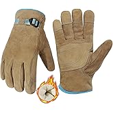 HANDLANDY Winter Work Gloves for Men Women, Water Repellent Cold Weather Insulated Genuine Leather Work Gloves