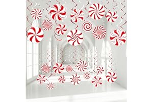 Funrous 54 Pcs Christmas Peppermint Candy Hanging Decorations Christmas Candies Ceiling Hanging Swirls Xmas Party Ceiling Whirl Streamers for Xmas Holiday Party Decor(Red White)