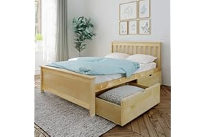 Max & Lily Full Bed, Bed Frame with Headboard For Kids with Storage Drawers, Slatted, Natural