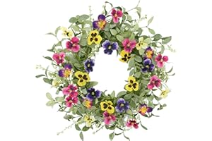 Furisin Spring and Summer Wreath with Pink Butterfly Flowers, Plump Green Leaves are Used for Front Door Indoor Outdoor Farmhouse Home Wall Window Festival Wedding Decoration.