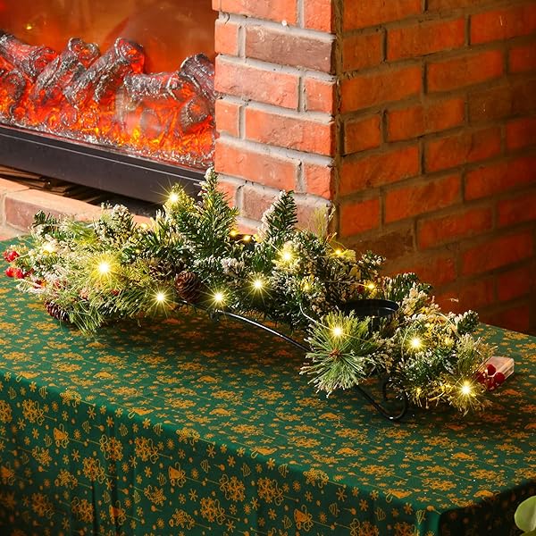 4 PCS CHRISTMAS TABLE CENTERPIECE DECORATION WITH 3 CHRISTMAS CANDLE HOLDERS LED FAIRY LIGHTS STRING LIGHTS BATTERY OPERATED ARTIFICIAL RED BERRIES PINE CONES FOR KITCHEN INDOOR HOME (BRIGHT STYLE)