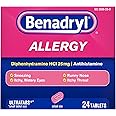 Benadryl Ultratabs Antihistamine Allergy Relief Tablets, Diphenhydramine HCl 25mg, 24 Count (Pack of 2)