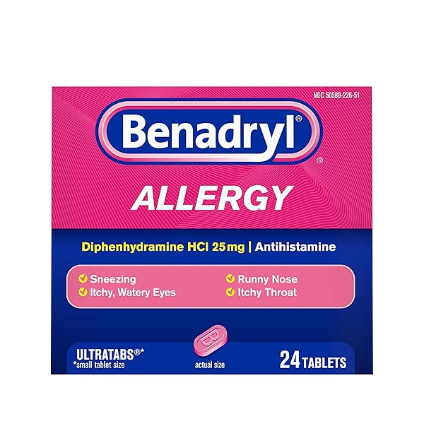 BENADRYL ULTRATABS ANTIHISTAMINE ALLERGY RELIEF TABLETS, DIPHENHYDRAMINE HCL 25MG, 24 COUNT (PACK OF 2)