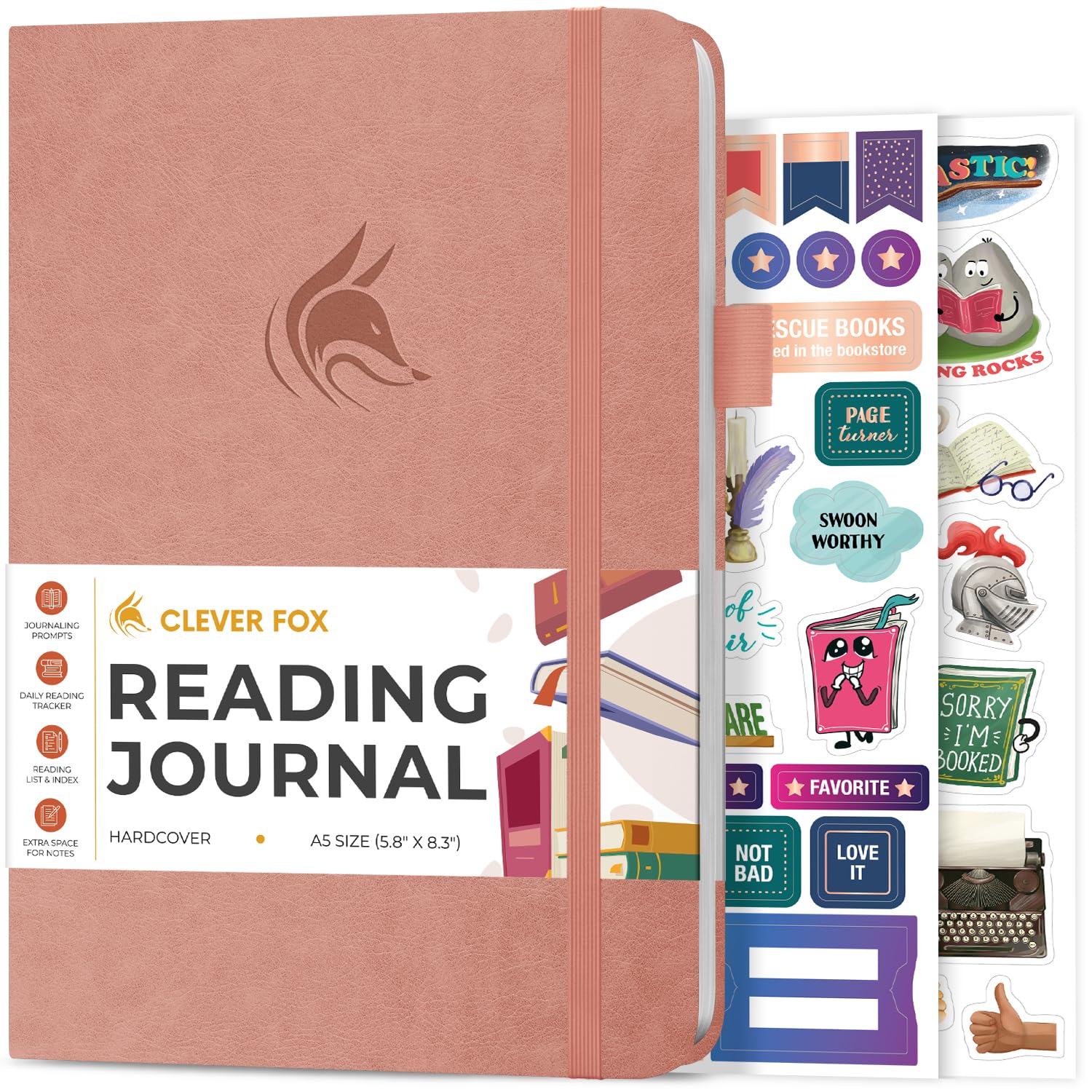 Clever Fox Reading Journal – Guided Book Review Log with Reading Tracker – Gift Book Accessories for Reading Lover – Tracking Journal for Kids & Adults – A5 Size, 14.6x21.3cm (Dusty Pink)