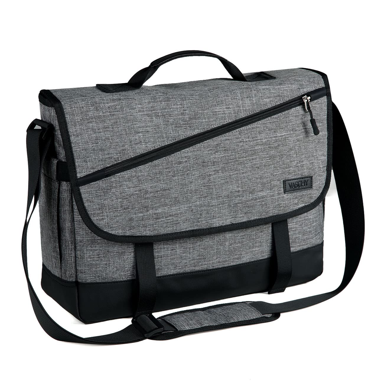 VASCHY Messenger Bag, Lightweight Mens Shoulder Bag Water Resistant 14 inch Laptop Satchel Briefcase with Padded Shoulder Strap and Luggage Sleeve (Grey)