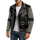 LP-FACON Mens Rock Rivet Studded Motorcycle Fringe Biker Leather Jacket