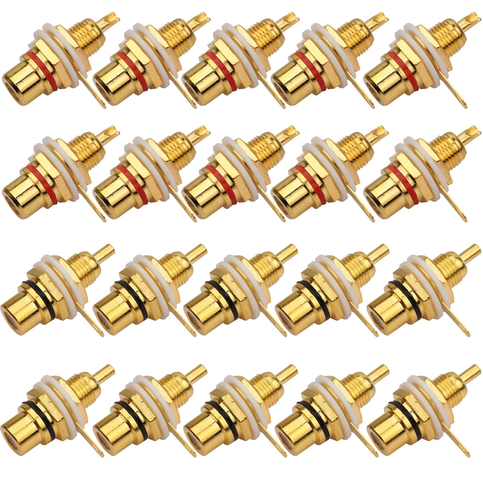 CLDIY Audio Terminal Jack Panel Mount RCA Lotus Head Welding Female Socket Connector (10 Pieces Black and 10 Pieces Red) 20 Pieces