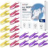 18-Pack Colorful Plastic Clothespins, Colorful | Heavy-Duty Laundry Clips, Outdoor Clothesline, Drying Line Pegs, Small Colored Clothes Pins, Multi-Purpose Food Package Clips
