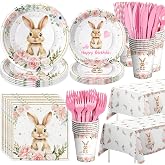 Bunny Birthday Party Decorations, Some Bunny is One or Two Party Supplies, Serves 24 Paper Plate, Cup, Napkin, Tablecloth, Cutlery, Rabbit Birthday Decorations