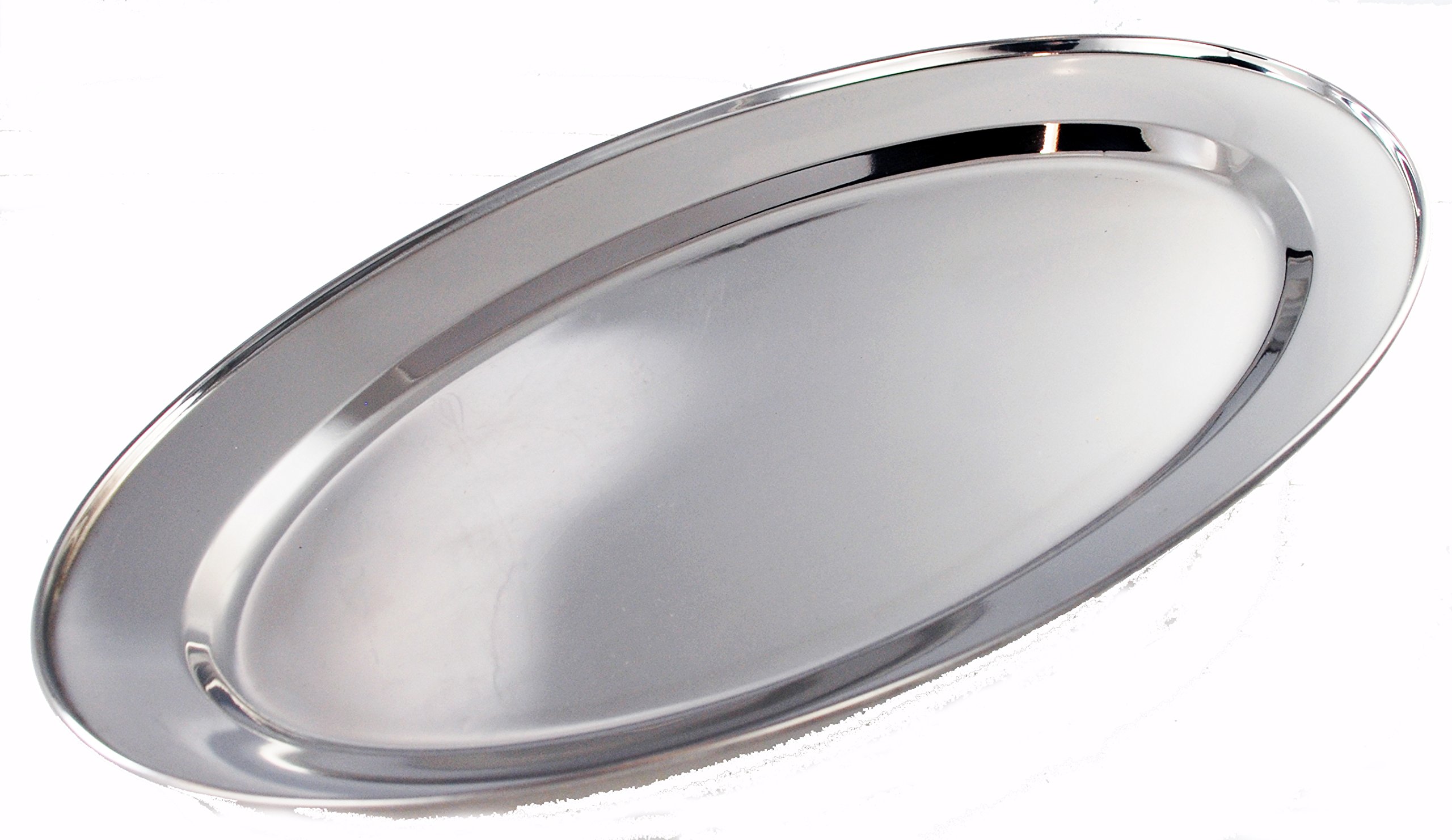 Buckingham Mirror Polish Oval Serving Tray Heavy Gauge Plate Stainless Steel Durable Meat Platter for Restaurant Catering Parties Buffet BBQs and Everyday Large Dining (35 Cm)