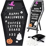 Coffin Letter Board Halloween Decorations Gothic Decor Message Board Black Felt Letter Board with Letters and Numbers Pumpkin
