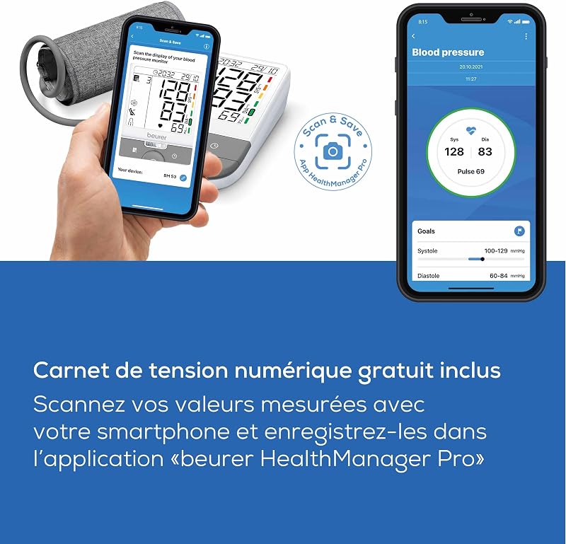 BM 53 Tensiomètre pour bras, fabriqué en Europe, cliniquement validé, détection fibrillation auriculaire, indicateur de risque, bras 22-42 cm, transfert de données vers Apple Health