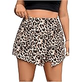 Floerns Women's Plus Size Leopard Print Slit Skorts Asymmetrical Hem Skirt Shorts