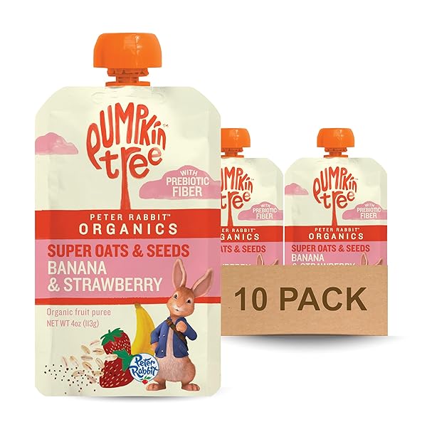 PUMPKIN TREE ORGANICS SUPER OATS & SEEDS, BANANA & STRAWBERRY, 4 OUNCE (PACK OF 10)
