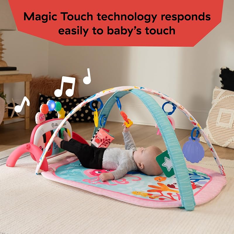 Baby Einstein, Ocean Explorers 4-em-1 Baby Gym - Baby Carpet Kick Jogos de Piano, Música e Descoberta de Linguagem, Brinquedos Sensoriais, Recém-Nascido +, Rosa