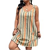 Floerns Women's Plus Size Striped Dress Sleeveless Scoop Neck Casual Sundresses with Pocket