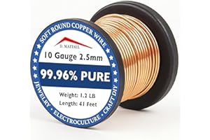 D.MATIALL Copper Wire 99.96% Pure – 10 Gauge 2.5mm – 41 Feet, 1.2 Pound Spool – Soft Round Copper Wire Craft Wire for Gardening, Electroculture, Jewelry Making, Beading, Ground Wire & DIY (10 Gauge, 1.2 LB)