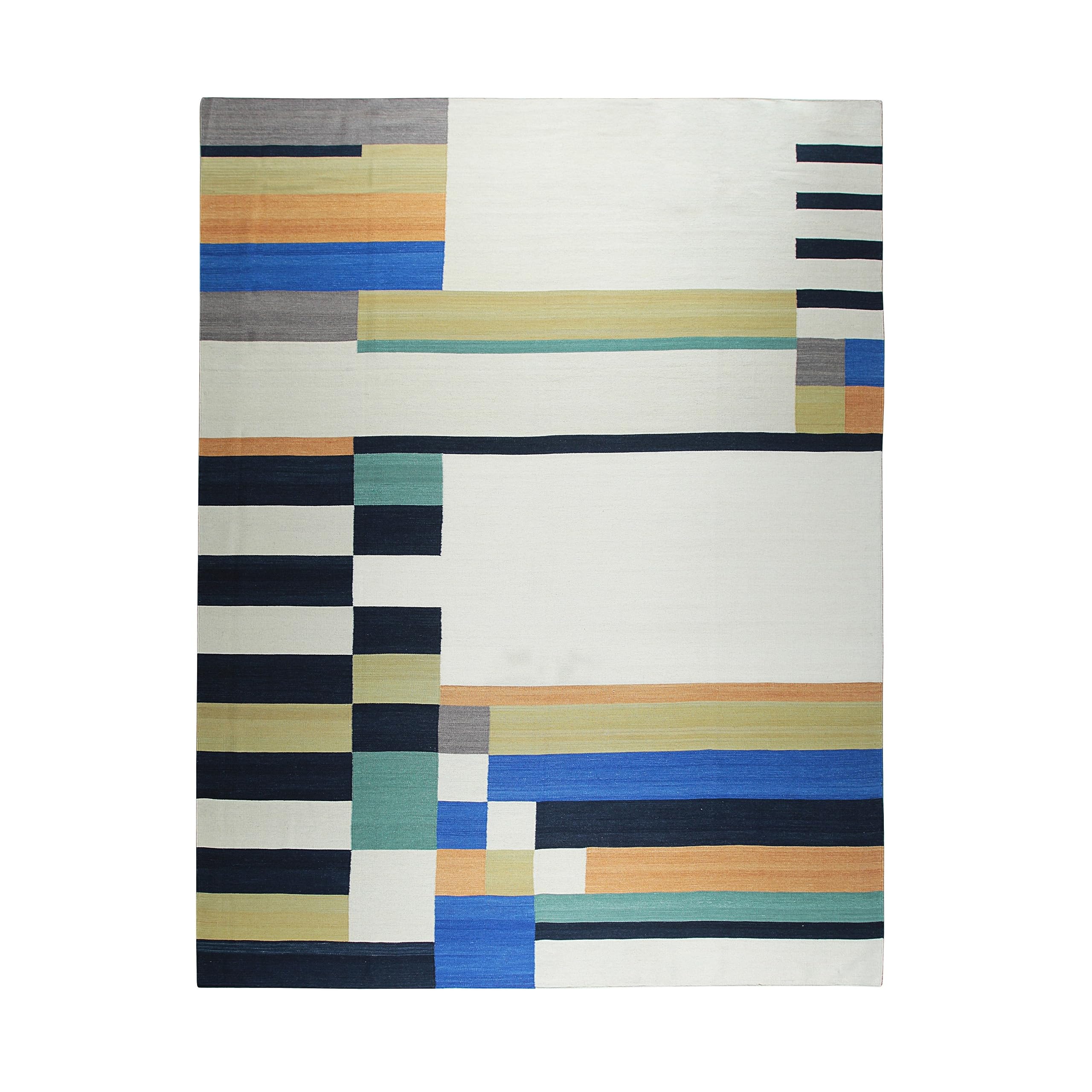 Photo 1 of EORC Vibrant Multicolored Hand-Knotted Wool Modern Flat Weave Rug - Premium Quality for Living Room, Bedroom, or Office | Stylish & Durable Modern Home Decor | Enhance Your Space
