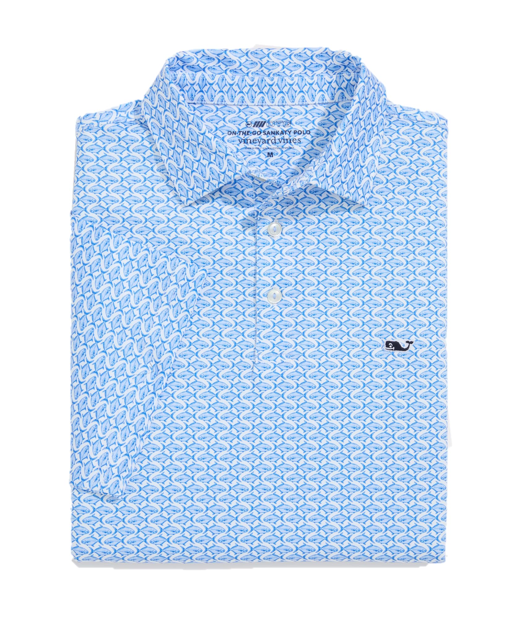 vineyard vines Printed Sankaty Performance Polo, Pompano – White/Blue, XS