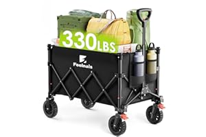 Collapsible Wagon with Wheels, Feelnais Folding Wagon Cart with Adjustable Handle, 135L Portable Utility Wagon for Grocery Garden Shopping Camping Sports Beach