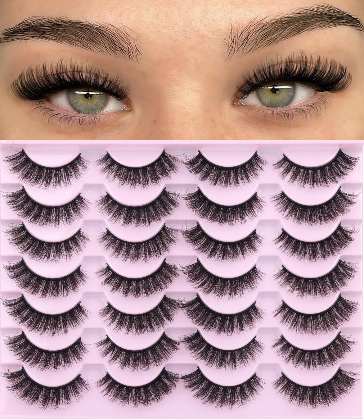 Photo 1 of False Eyelashes D-Curl Faux Mink Lashes Fake Lashes Extensions Wispy Lash Soft Russian Strip Eyelashes Pack, 14 Pairs