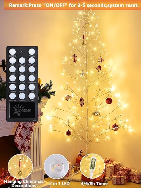JOOMER CHRISTMAS TREE WITH LIGHTS,7.6FT 336 LED BIRCH TREE COLOR CHANGING ARTIFICIAL TWIG LIGHTS WITH REMOTE CONTROL TIMER OUTDOOR FOR CHRISTMAS DECOR (WARM WHITE TO MULTICOLOR)