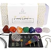 ZATNY Travel Chakra Crystals and Healing Stones Collection - 7 Chakra Set Tumbled Stones, Chakra Pendulum, Interchangeable Ca