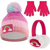 Jamntower 3 Pcs Kids Winter Hat with Pom Pom and Earmuffs Gloves Set for Girls Boys Gifts, Beanie with Warm Fleece Lined