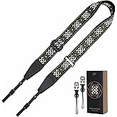 Padwa Lifestyle Adjustable Camera Strap - 1.5" Full Grain Leather Ends Camera Straps for Photographers, Adjustable Neck Shoulder & Crossbody Cotton Strap Quick Release for Cameras and Binoculars