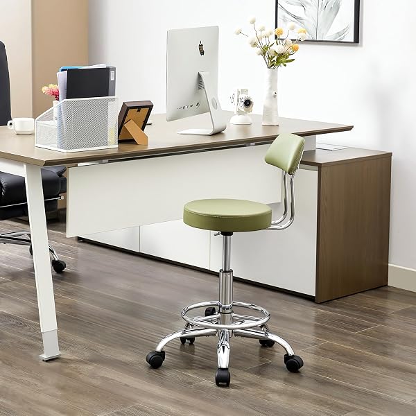 FIRAVOE DRAFTING CHAIR (WORK STOOL WITH BACK)(SWIVEL SHOP STOOL 19.5″-26.6″) ADJUSTABLE HEIGHT AND FOOTREST ERGONOMIC OFFICE CHAIR (GREEN)