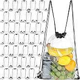 Shappy 30 Pcs Clear Drawstring Bag Plastic Drawstring Backpack Clear Waterproof PVC Backpack for Stadiums Sporting Events (Black)