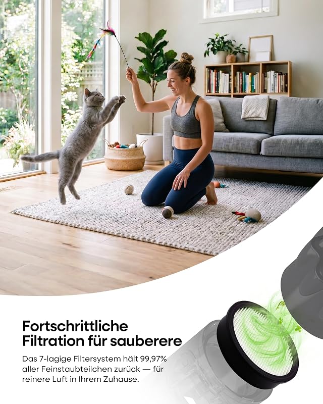 Akku Staubsauger Kabellos 55Kpa/550W/60Min für Tierhaare/Teppiche — Foto 8 von 8