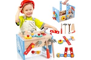 WOODMAM Toddler Tool Set - Wooden Toolbox and Accessory Playset for Kids | Educational Montessori Toys for Boys and Girls Ages 2-6 | Perfect Christmas and Birthday Gift