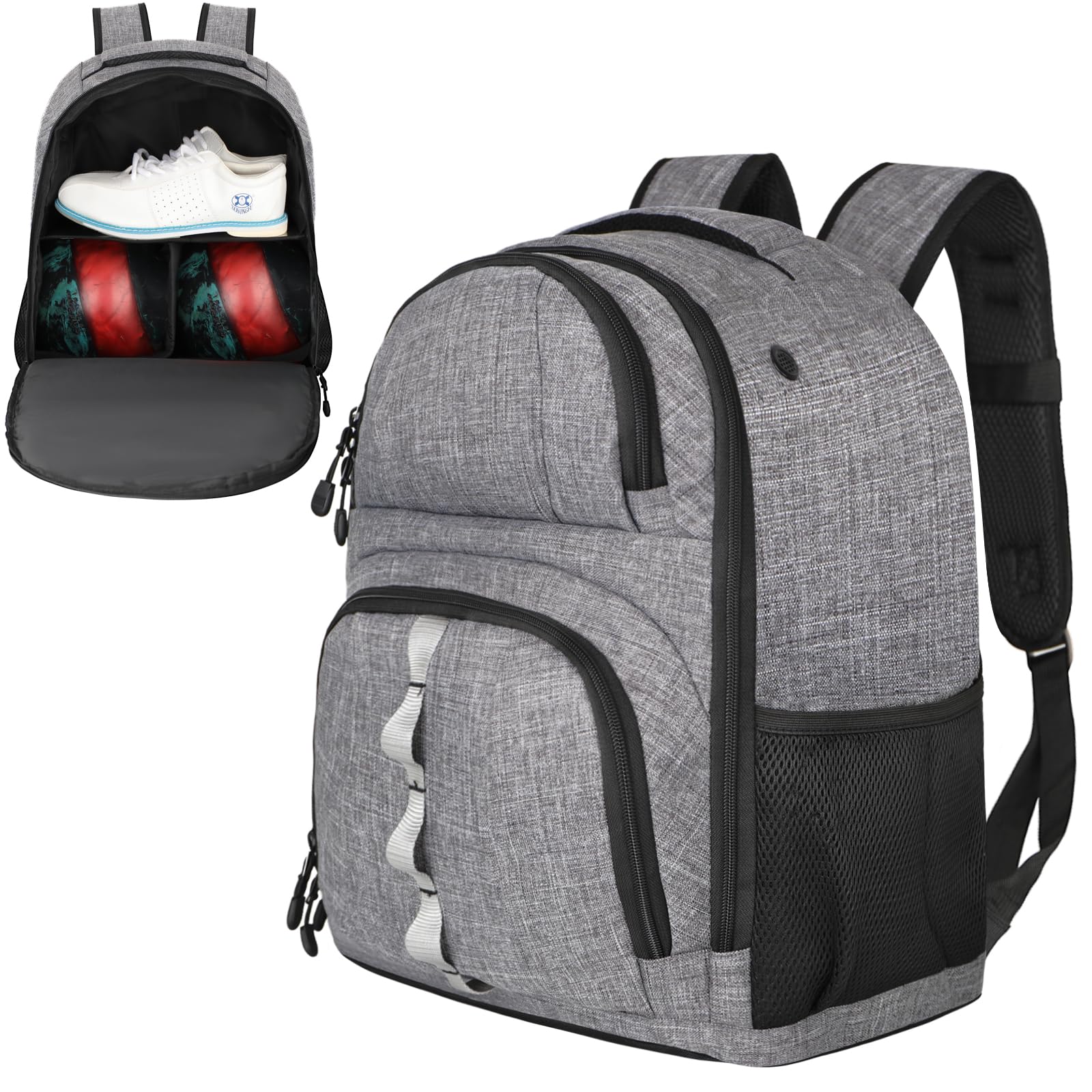 Photo 1 of 2 Ball Bowling Backpack,Bowling Ball Bag with Shoe Compartment & Portective Foam Padded, Fits Shoes Up to US Mens Size 16 and Accessories